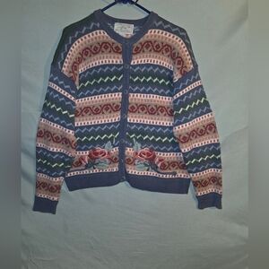 VTG Christopher Banks Sweater Grandma Cottagecore Cardigan Chunky Knit Rose Sz L
